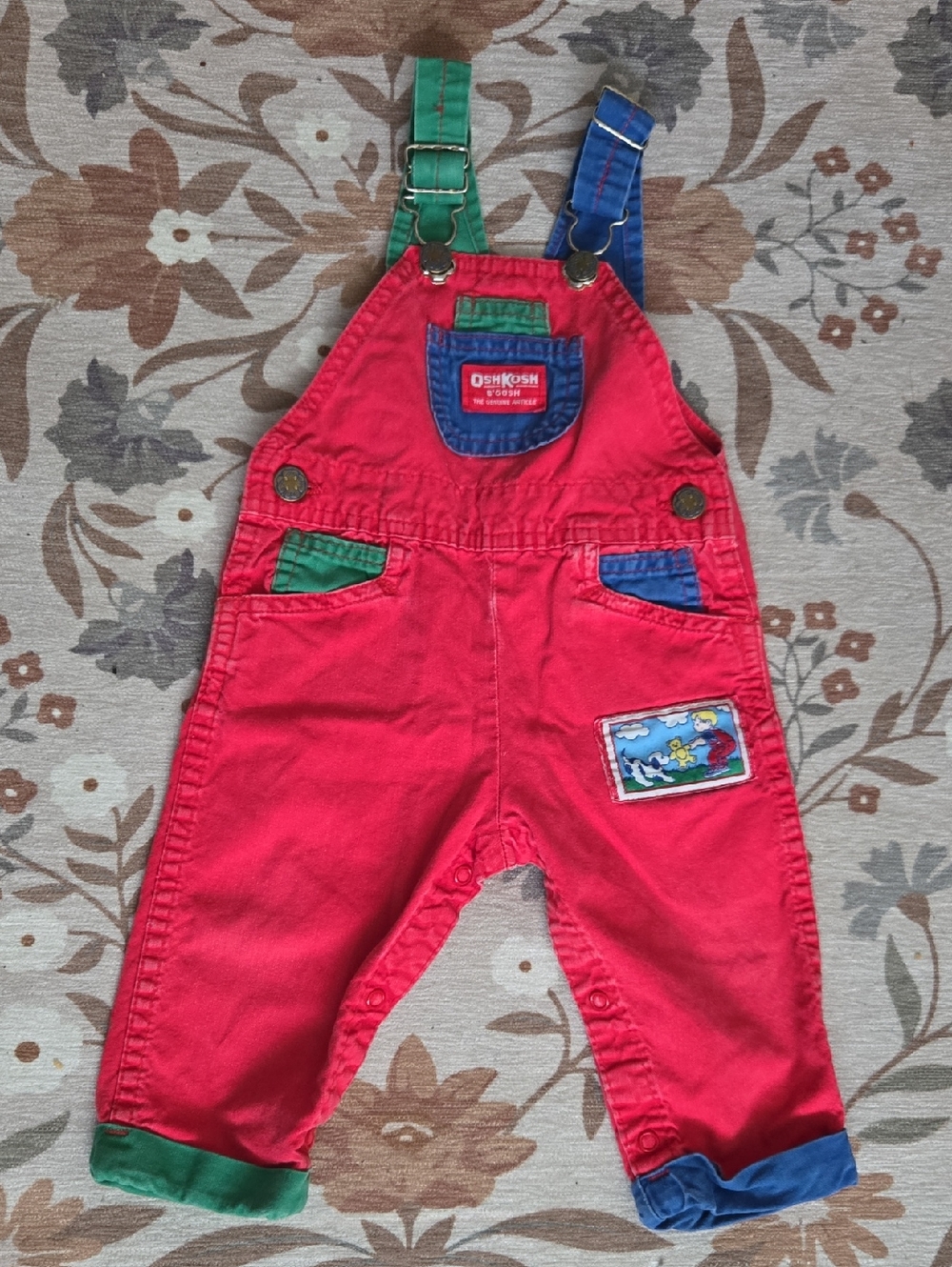 Vintage Oshkosh B'Gosh Colorblock Vestback Overalls 12 Months